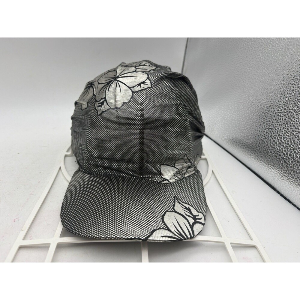 Women’s Silver Black Floral Metallic Baseball Cap Elastic Back Soft Hat